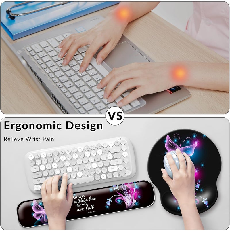 VINEBURY Desk Mat Set + Keyboard and Mouse Pad with Wrist Rest Support,4-in-1 Large Mousepad Computer Mats for Desktop Home & Office-Purple Butterflies - Image 5